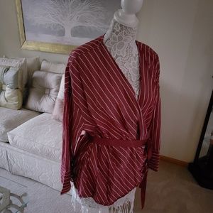 Who What Wear Pinstripe Wrap Blouse